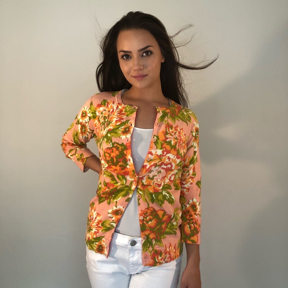 Isaac Mizrahi 3 1/4 Floral Cardigan NWOT Sz M